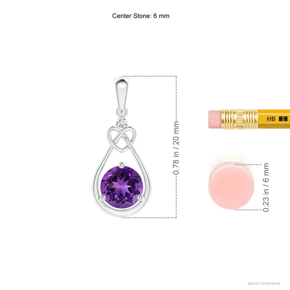 6mm AAAA Amethyst Knotted Heart Pendant with Diamond in P950 Platinum ruler