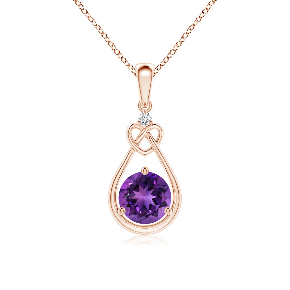 6mm AAAA Amethyst Knotted Heart Pendant with Diamond in Rose Gold 