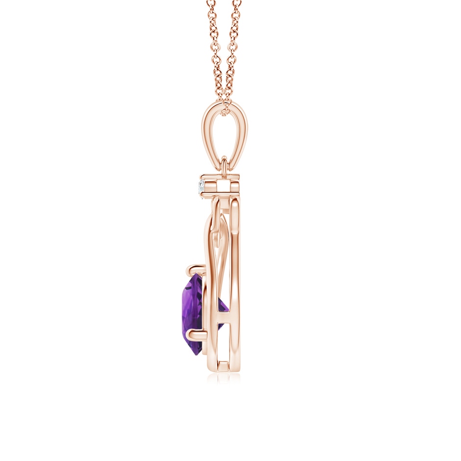 6mm AAAA Amethyst Knotted Heart Pendant with Diamond in Rose Gold side-1