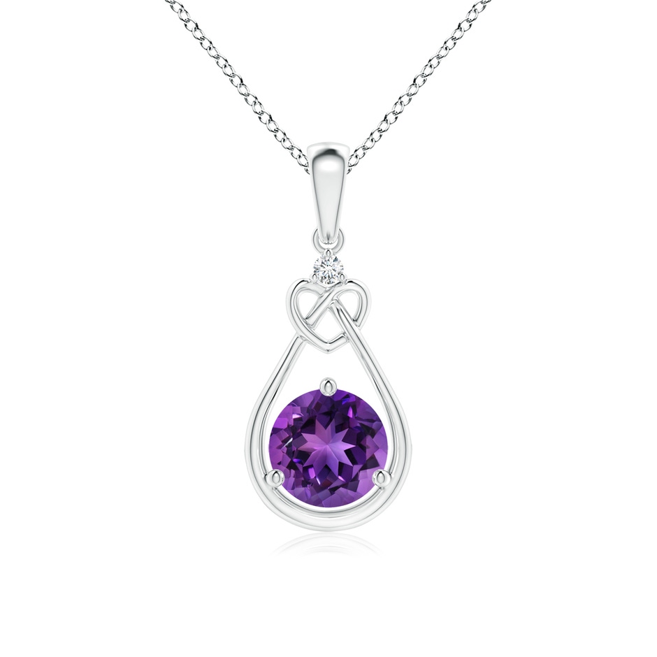 6mm AAAA Amethyst Knotted Heart Pendant with Diamond in S999 Silver 