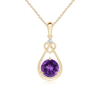 6mm AAAA Amethyst Knotted Heart Pendant with Diamond in Yellow Gold