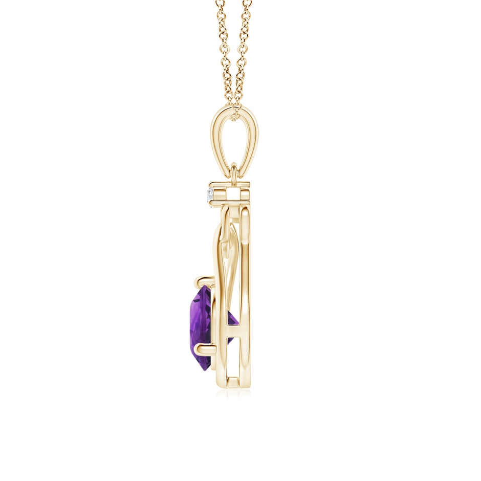 6mm AAAA Amethyst Knotted Heart Pendant with Diamond in Yellow Gold side-1
