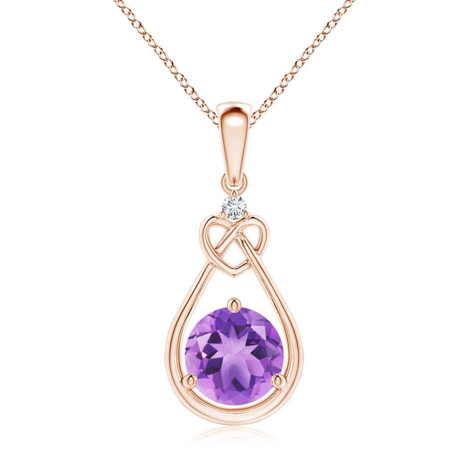 7mm A Amethyst Knotted Heart Pendant with Diamond in Rose Gold 