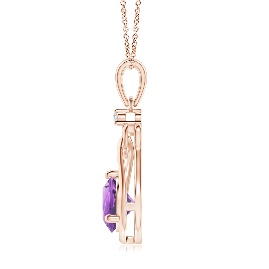 7mm A Amethyst Knotted Heart Pendant with Diamond in Rose Gold side-1