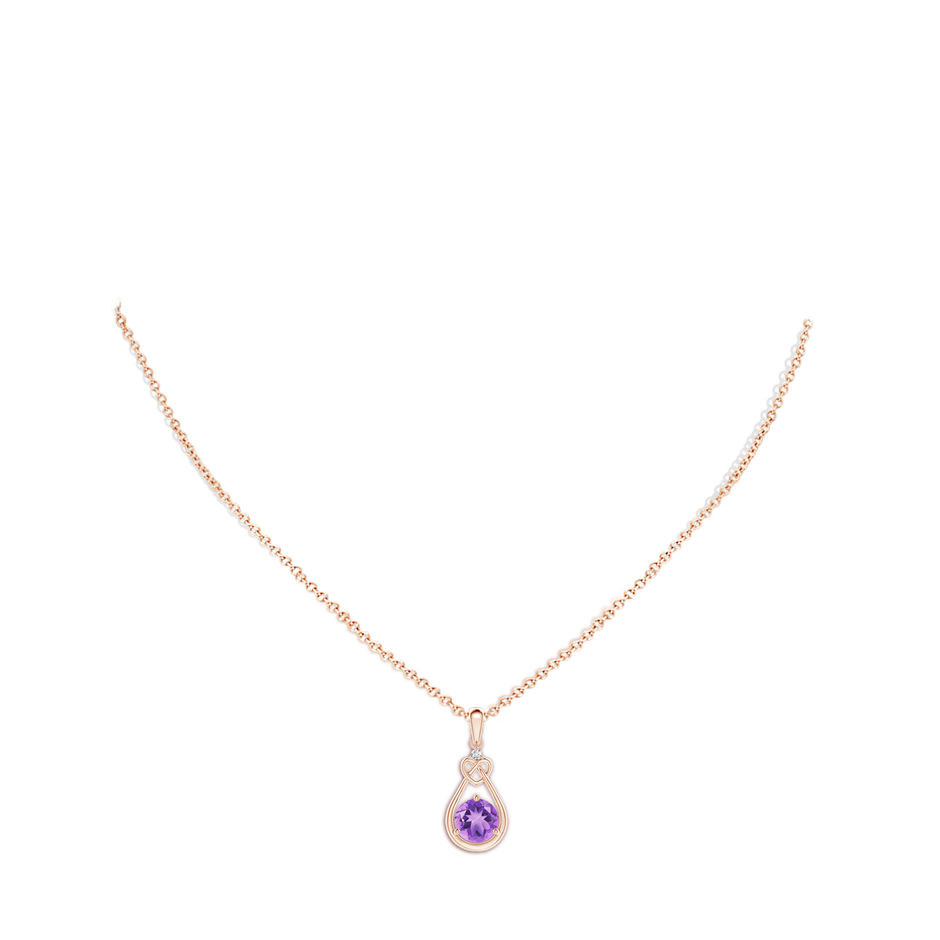 7mm A Amethyst Knotted Heart Pendant with Diamond in Rose Gold body-neck