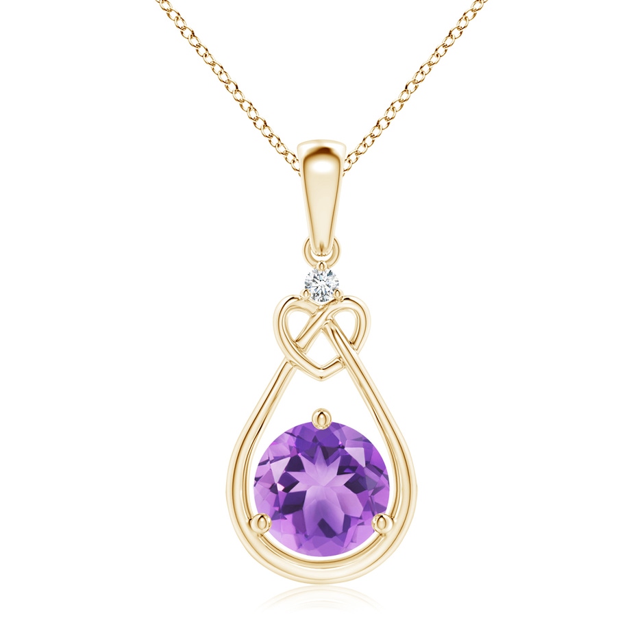 7mm A Amethyst Knotted Heart Pendant with Diamond in Yellow Gold 