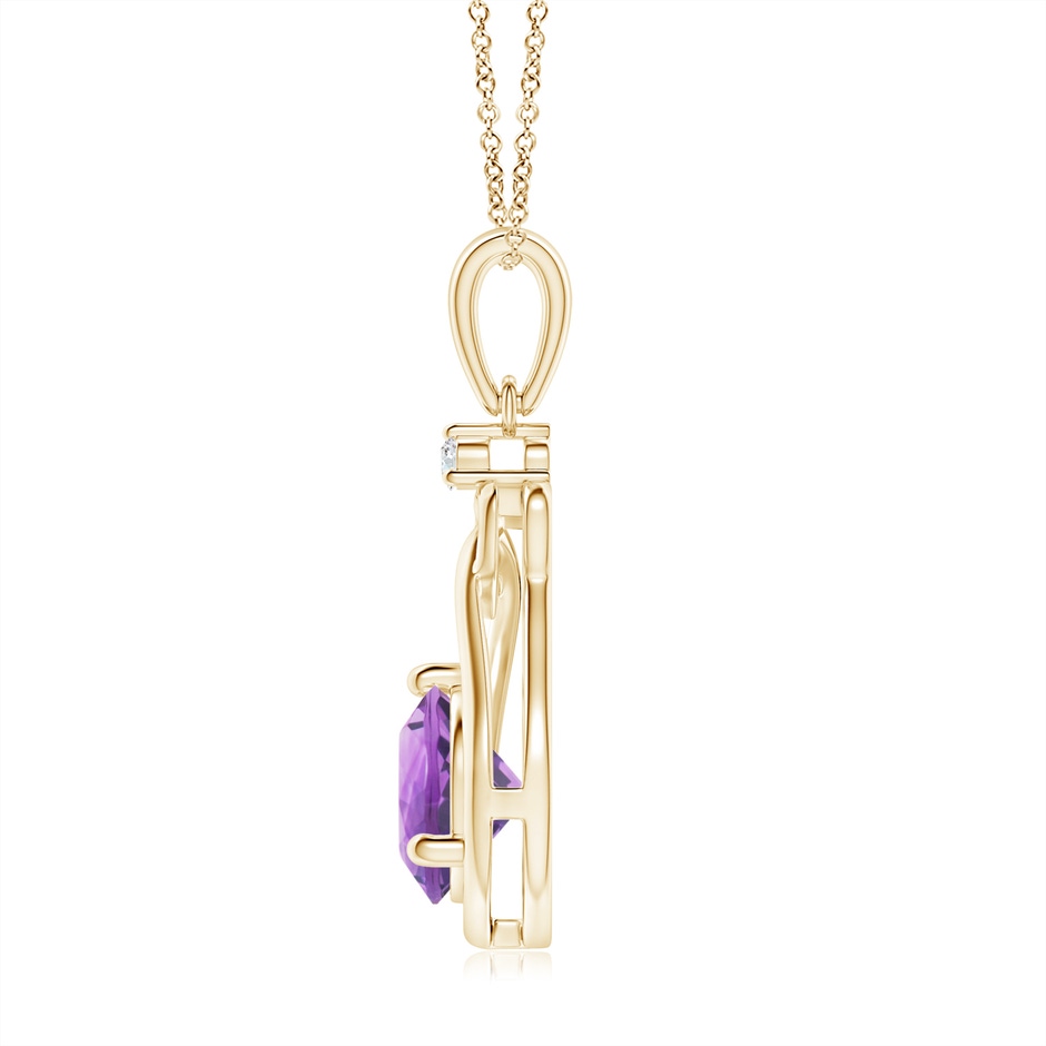 7mm A Amethyst Knotted Heart Pendant with Diamond in Yellow Gold side-1