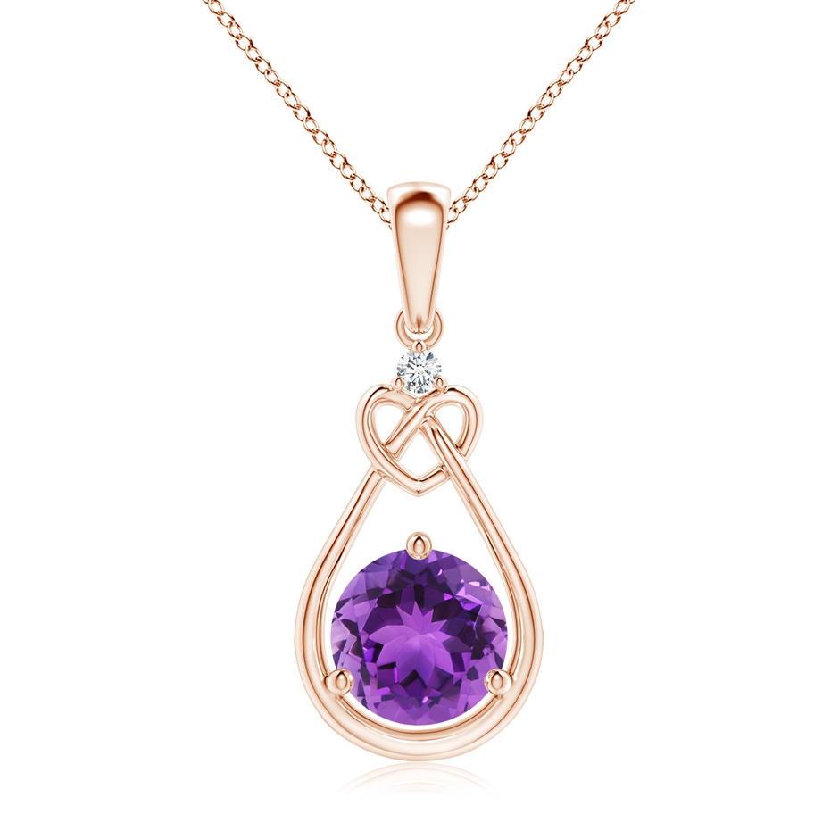 7mm AAA Amethyst Knotted Heart Pendant with Diamond in Rose Gold 