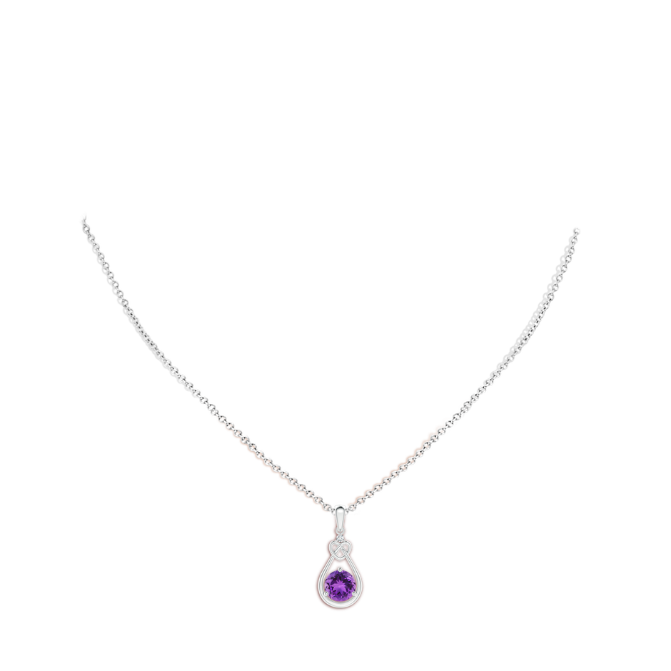 7mm AAA Amethyst Knotted Heart Pendant with Diamond in White Gold body-neck