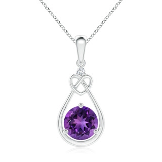 7mm AAAA Amethyst Knotted Heart Pendant with Diamond in P950 Platinum