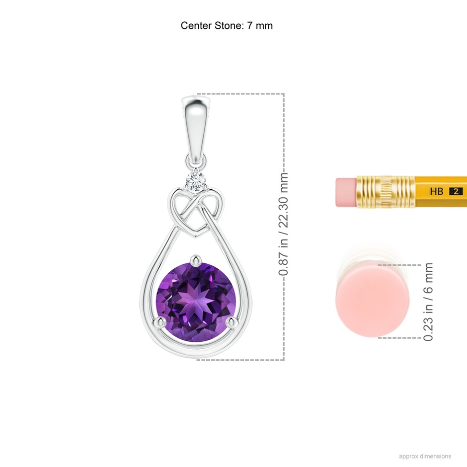 7mm AAAA Amethyst Knotted Heart Pendant with Diamond in P950 Platinum ruler