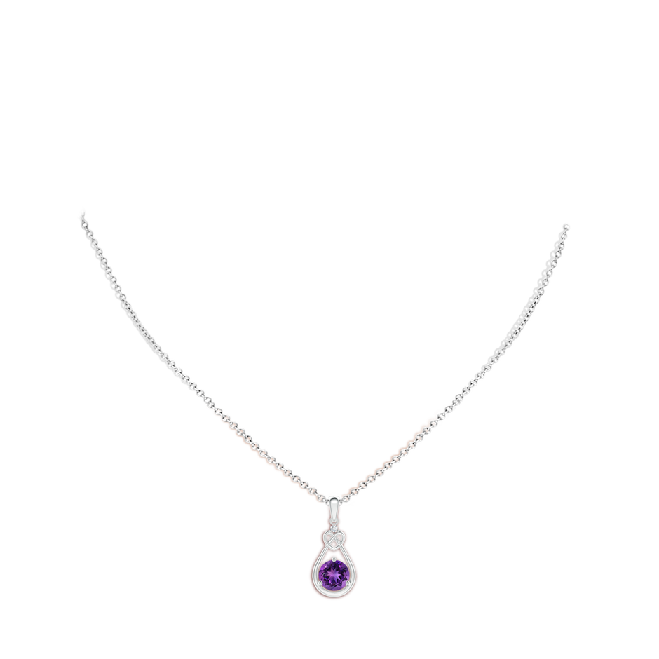 7mm AAAA Amethyst Knotted Heart Pendant with Diamond in P950 Platinum body-neck