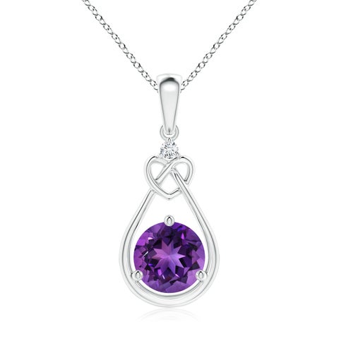 7mm AAAA Amethyst Knotted Heart Pendant with Diamond in S999 Silver