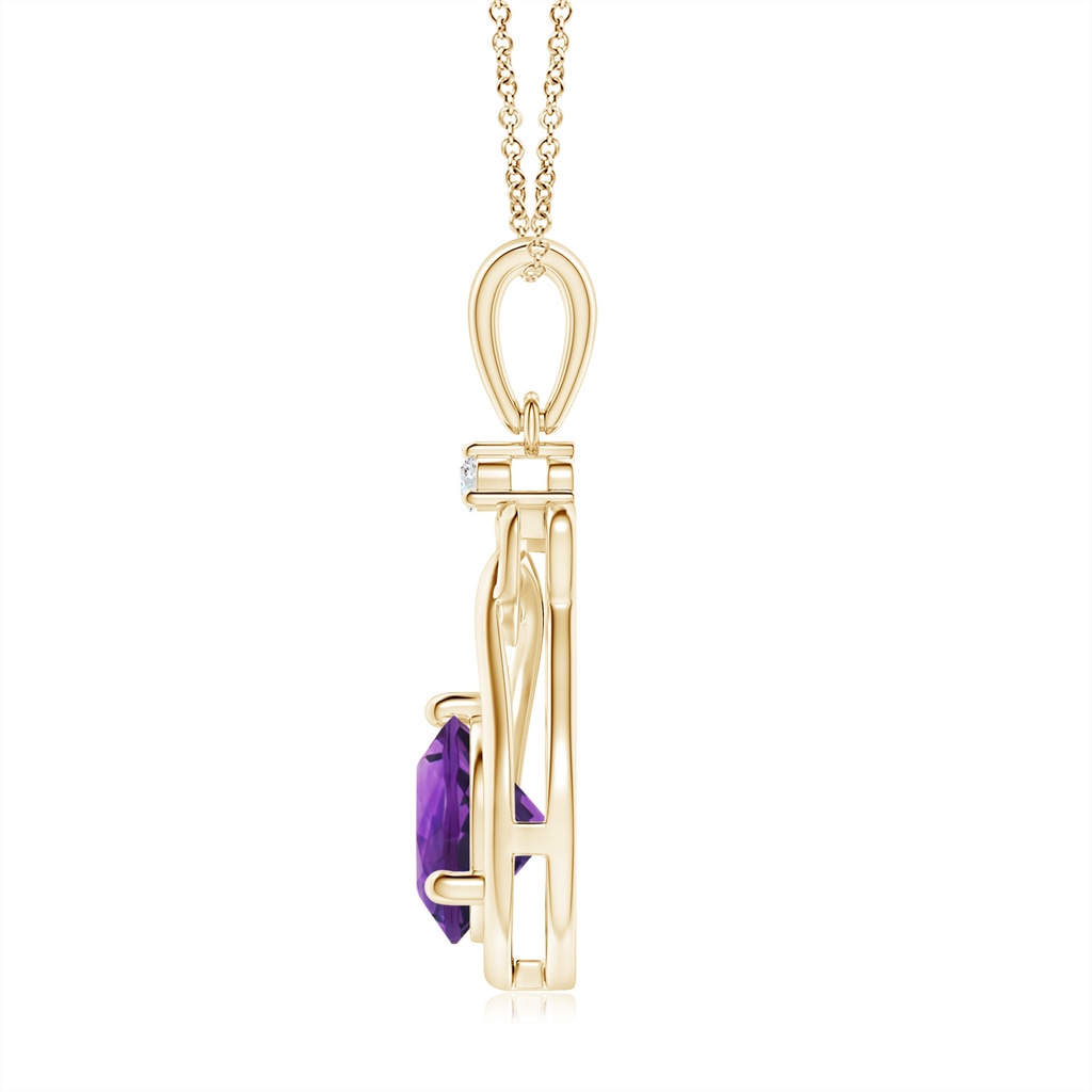 7mm AAAA Amethyst Knotted Heart Pendant with Diamond in Yellow Gold - side_1