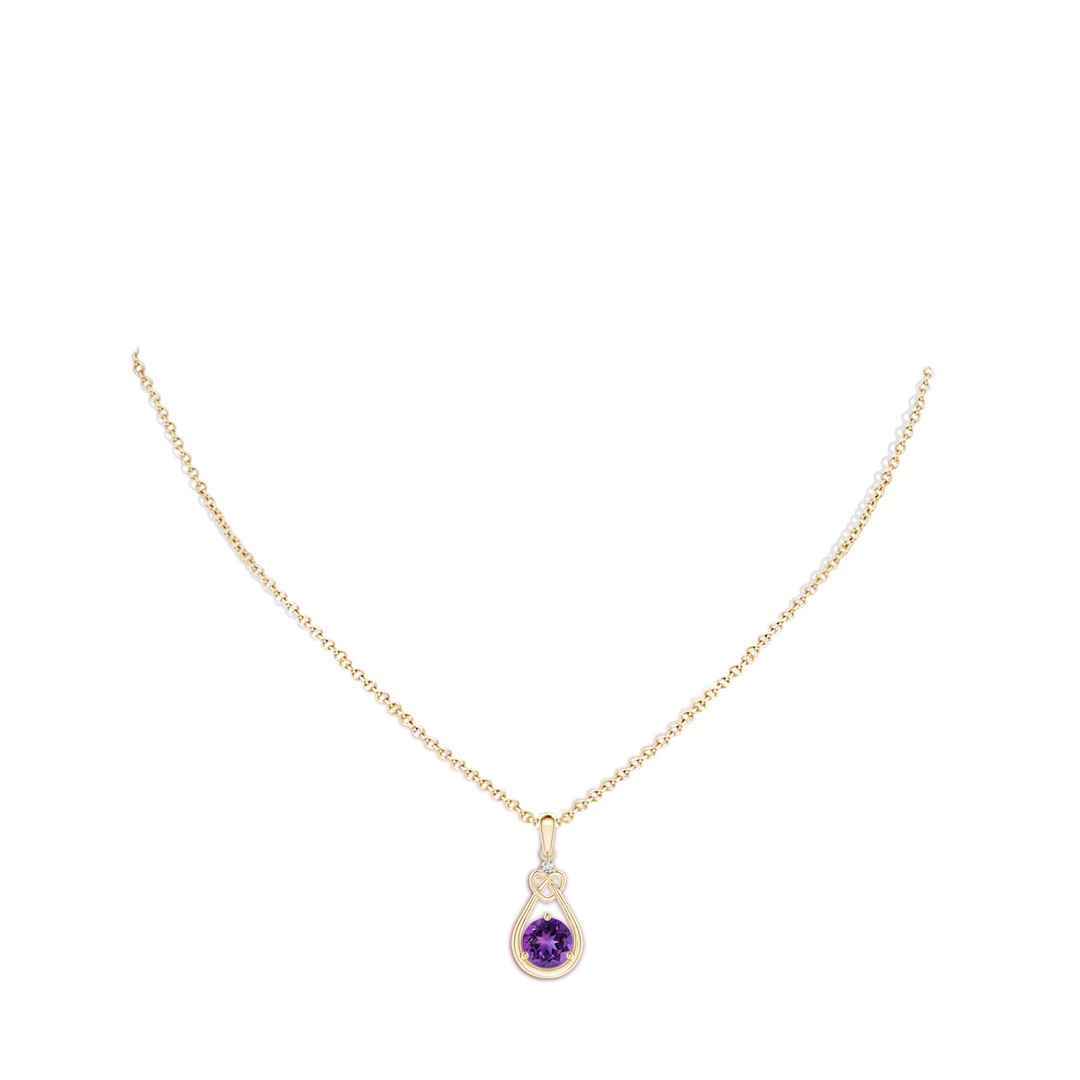 7mm AAAA Amethyst Knotted Heart Pendant with Diamond in Yellow Gold - body_neck