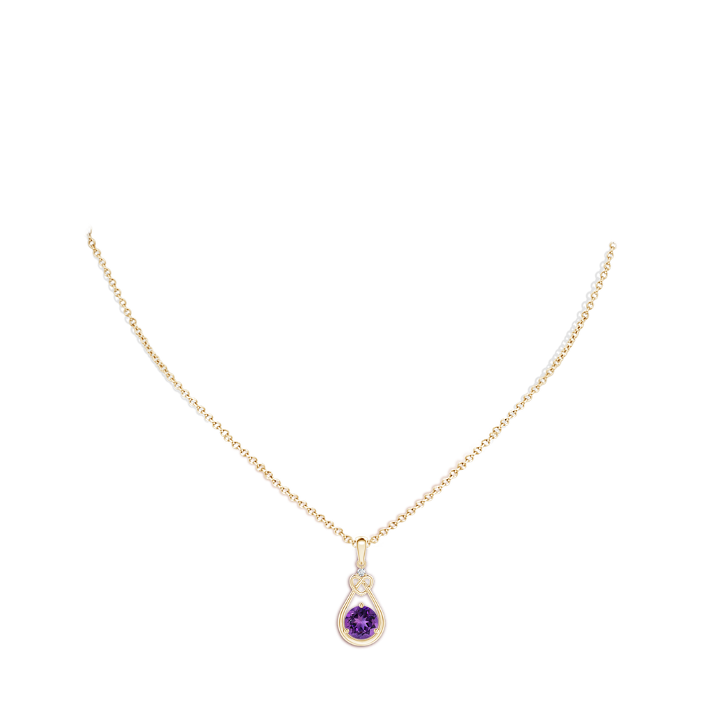 7mm AAAA Amethyst Knotted Heart Pendant with Diamond in Yellow Gold Body-Neck