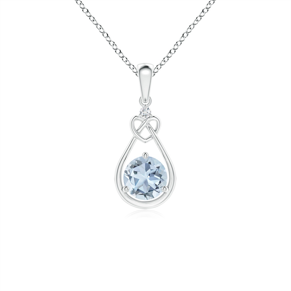 5mm A Aquamarine Knotted Heart Pendant with Diamond in S999 Silver 