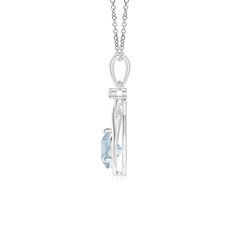 5mm A Aquamarine Knotted Heart Pendant with Diamond in S999 Silver side-1