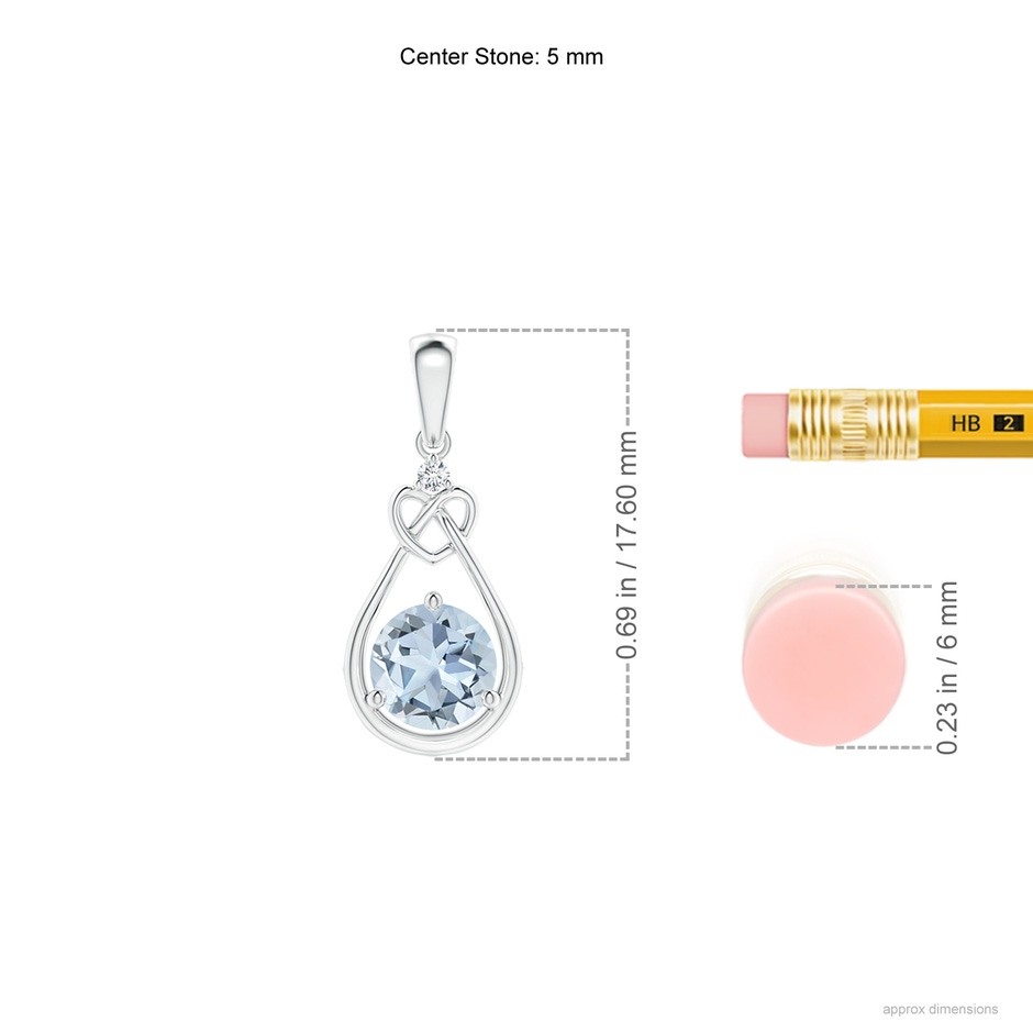 5mm A Aquamarine Knotted Heart Pendant with Diamond in S999 Silver ruler