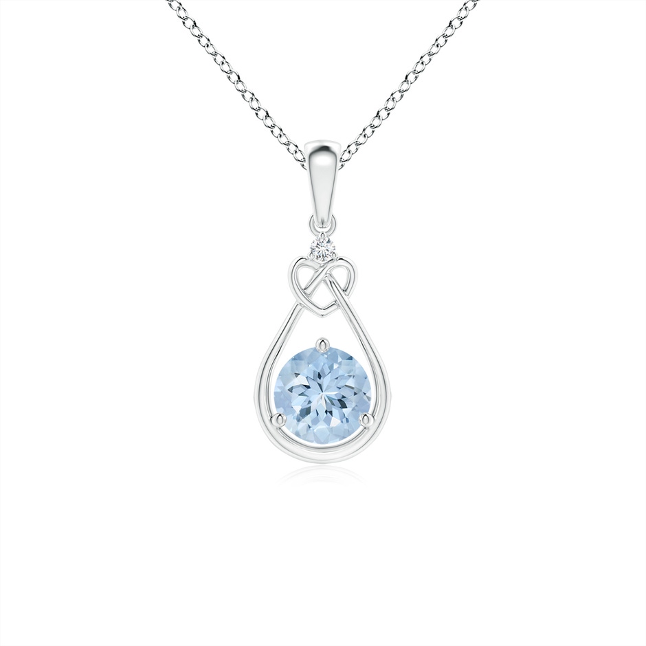 5mm AA Aquamarine Knotted Heart Pendant with Diamond in White Gold 