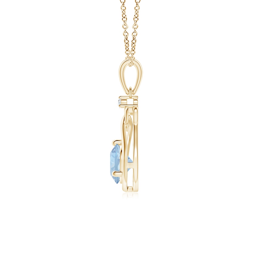 5mm AA Aquamarine Knotted Heart Pendant with Diamond in Yellow Gold side-1