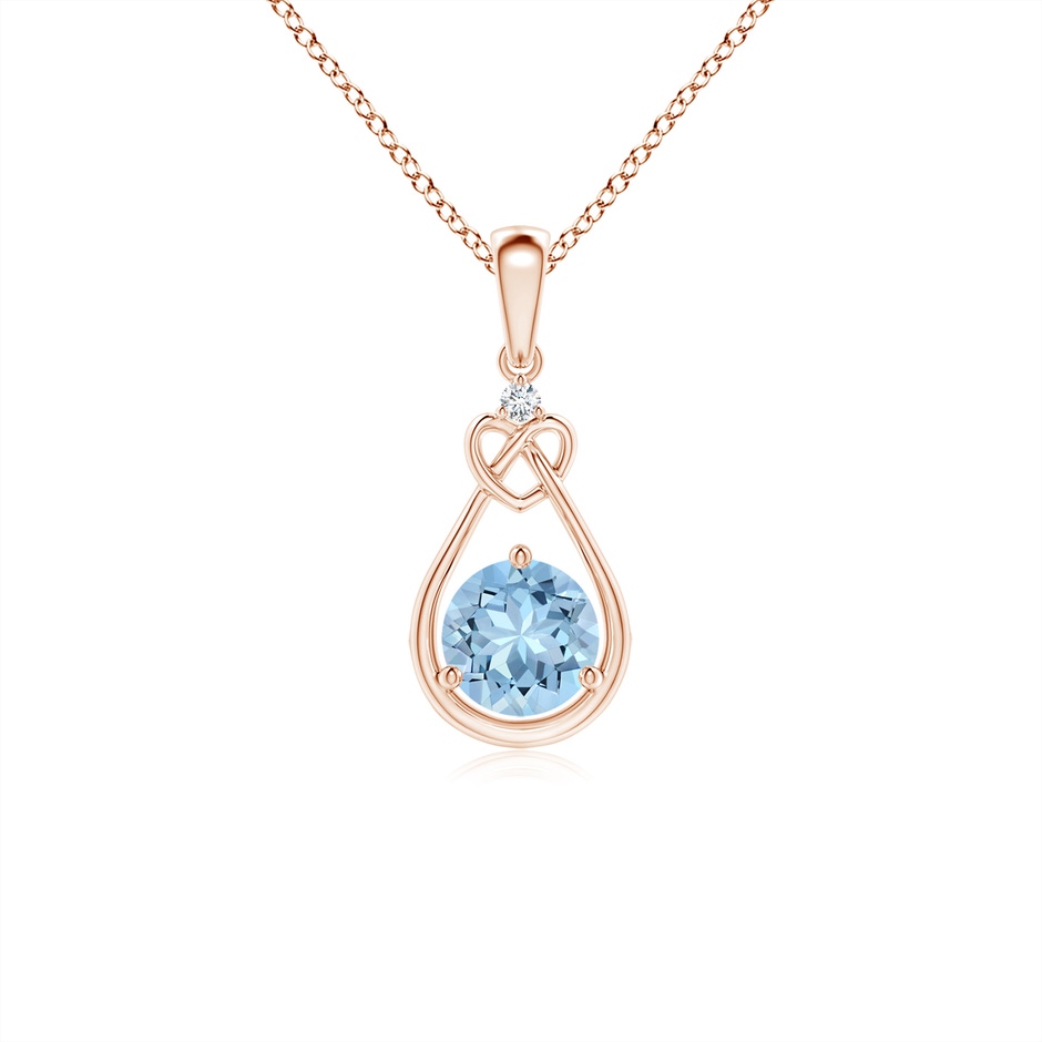 5mm AAA Aquamarine Knotted Heart Pendant with Diamond in Rose Gold 
