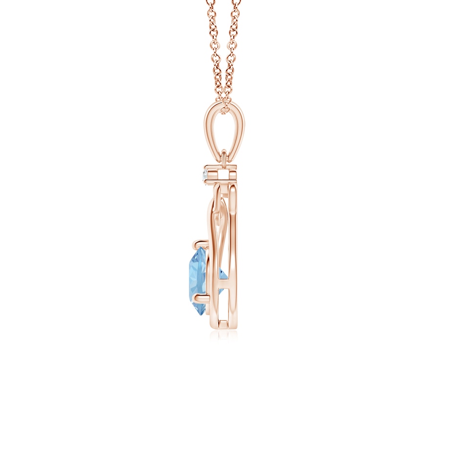 5mm AAA Aquamarine Knotted Heart Pendant with Diamond in Rose Gold side-1
