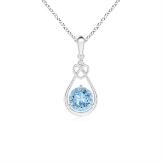 5mm AAA Aquamarine Knotted Heart Pendant with Diamond in S999 Silver