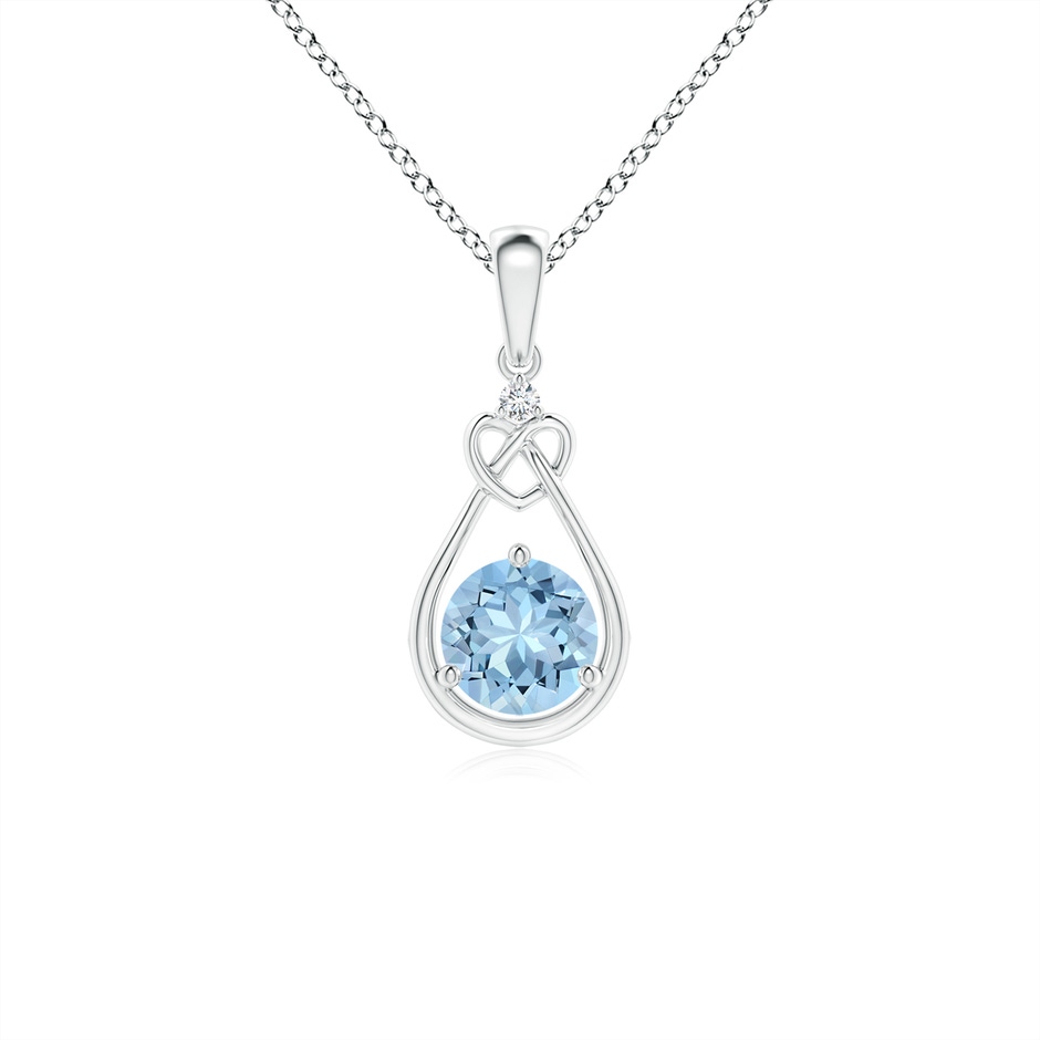 5mm AAA Aquamarine Knotted Heart Pendant with Diamond in White Gold 