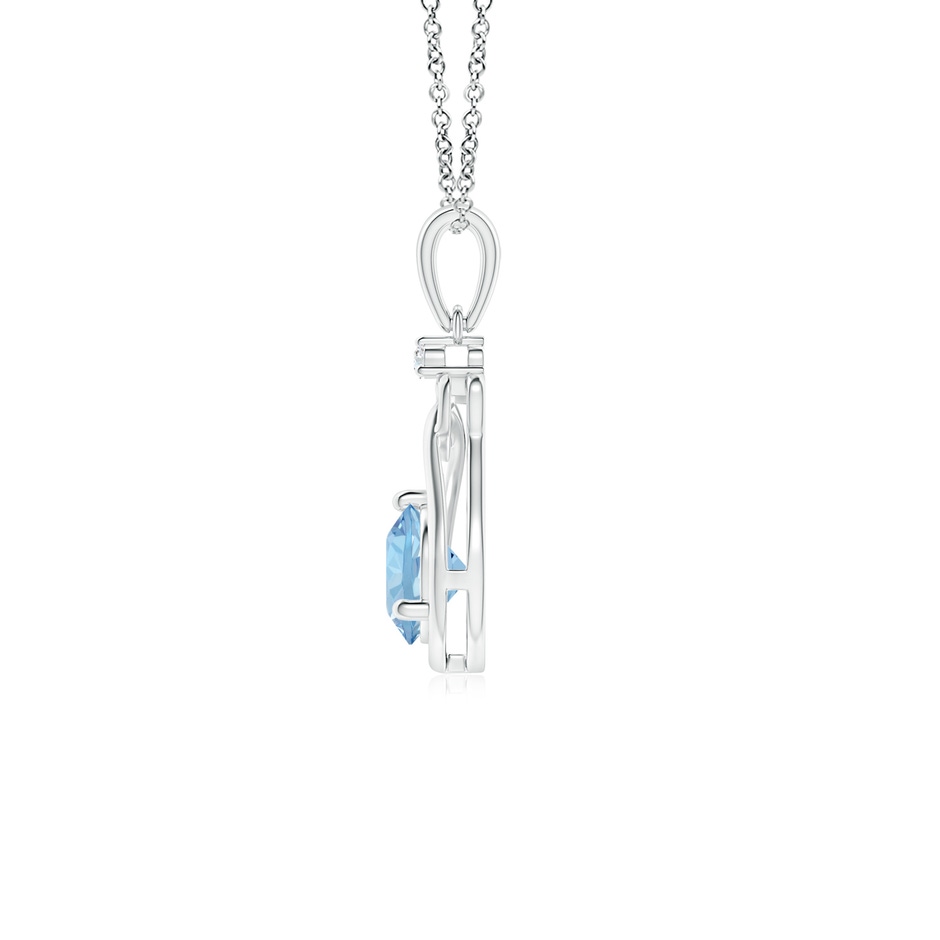 5mm AAA Aquamarine Knotted Heart Pendant with Diamond in White Gold side-1