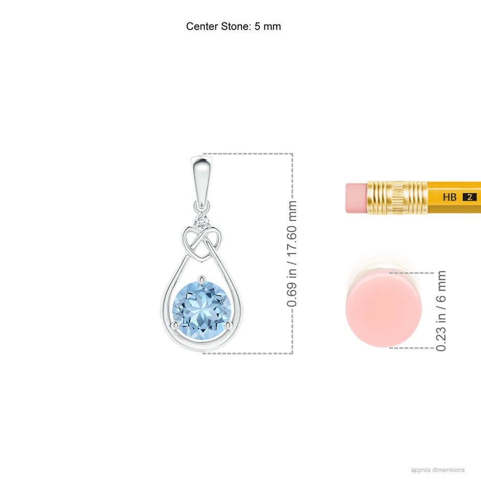 5mm AAA Aquamarine Knotted Heart Pendant with Diamond in White Gold ruler