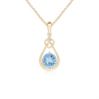 5mm AAA Aquamarine Knotted Heart Pendant with Diamond in Yellow Gold