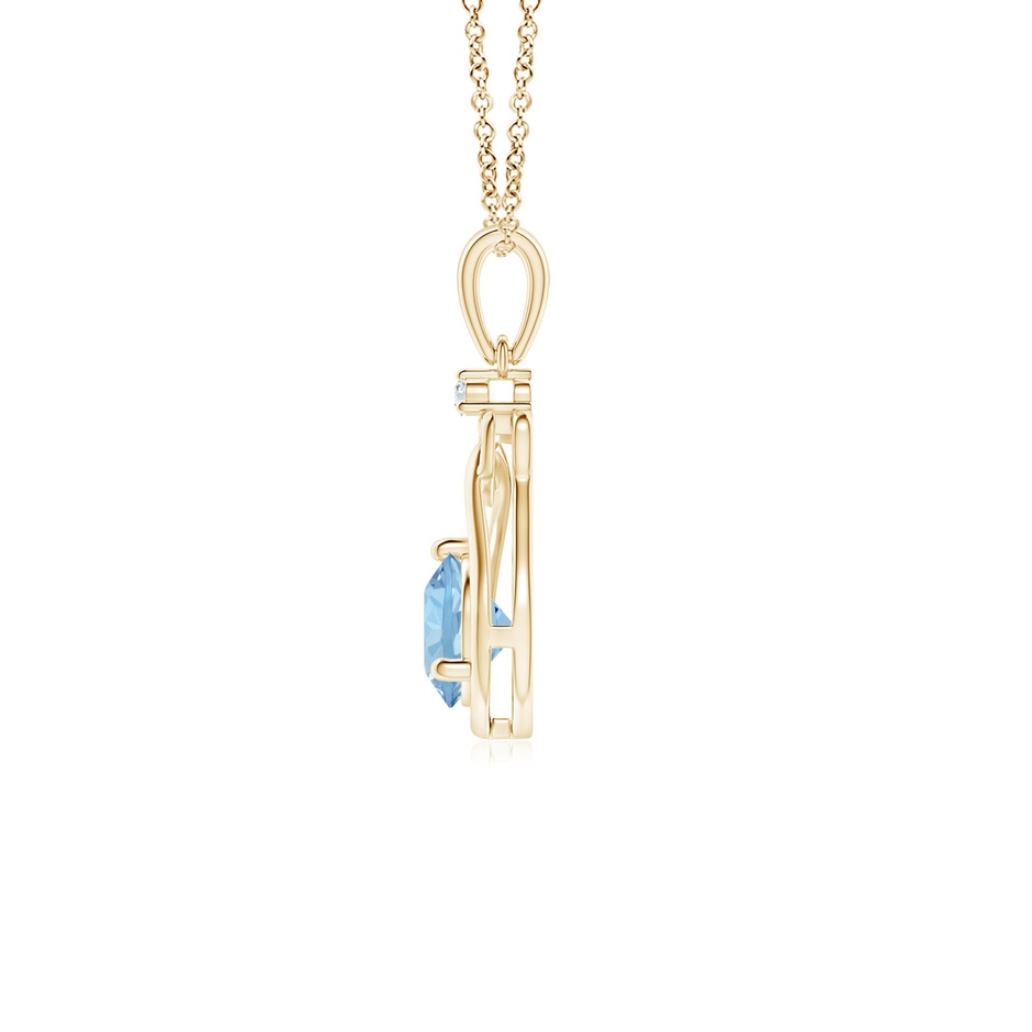 5mm AAA Aquamarine Knotted Heart Pendant with Diamond in Yellow Gold side-1