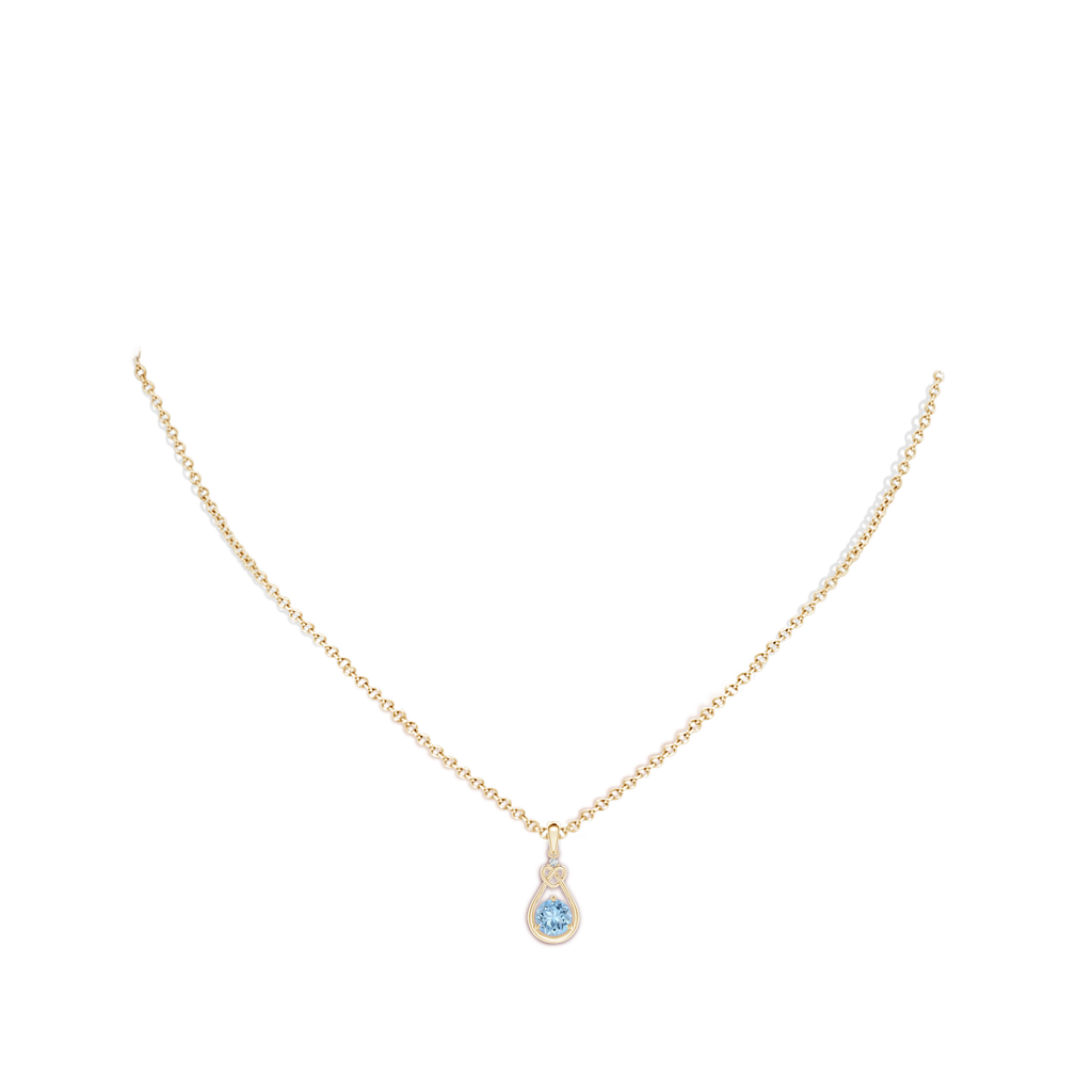 5mm AAA Aquamarine Knotted Heart Pendant with Diamond in Yellow Gold Body-Neck