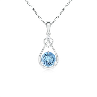 5mm AAAA Aquamarine Knotted Heart Pendant with Diamond in 9K White Gold