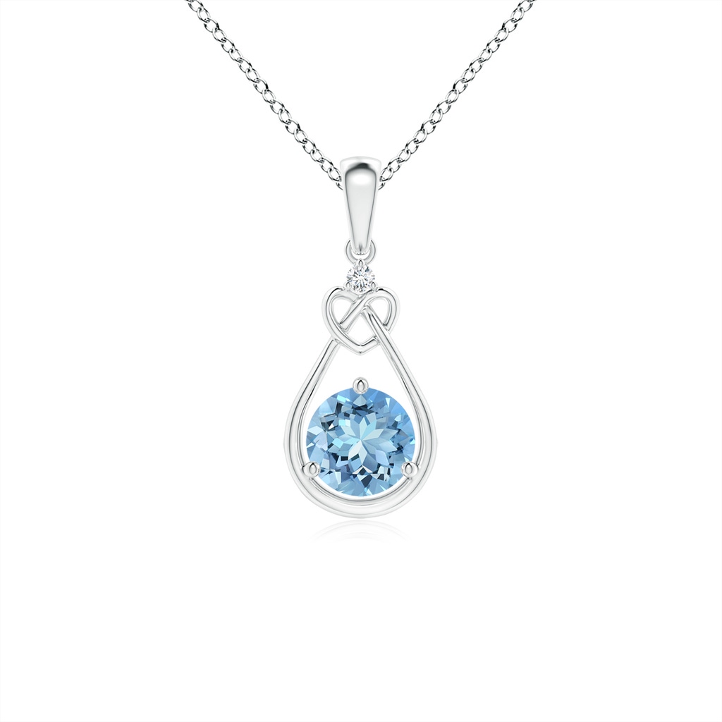 5mm AAAA Aquamarine Knotted Heart Pendant with Diamond in P950 Platinum