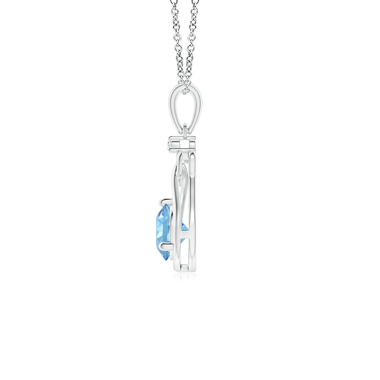 5mm AAAA Aquamarine Knotted Heart Pendant with Diamond in P950 Platinum