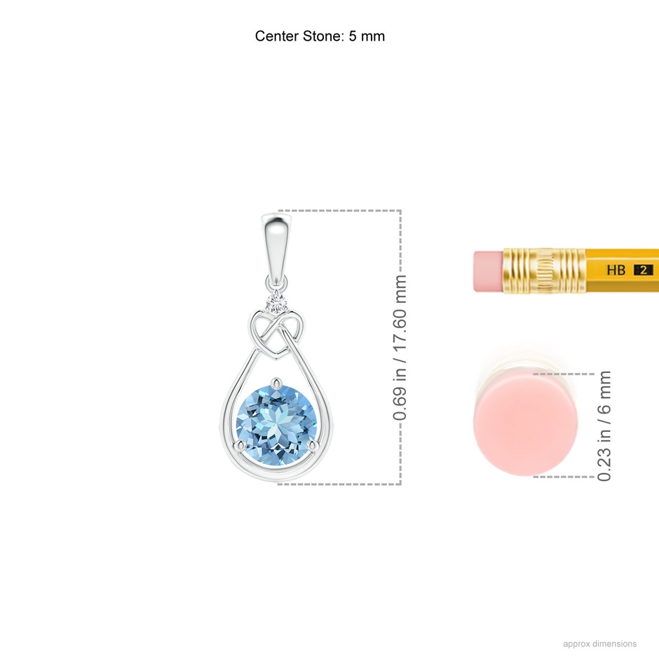 5mm AAAA Aquamarine Knotted Heart Pendant with Diamond in P950 Platinum ruler