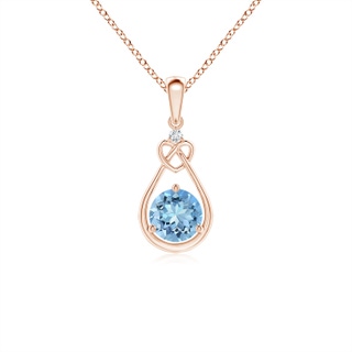 5mm AAAA Aquamarine Knotted Heart Pendant with Diamond in Rose Gold