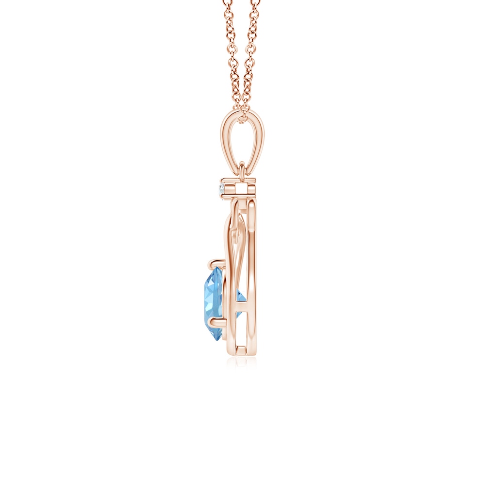 5mm AAAA Aquamarine Knotted Heart Pendant with Diamond in Rose Gold - side_1