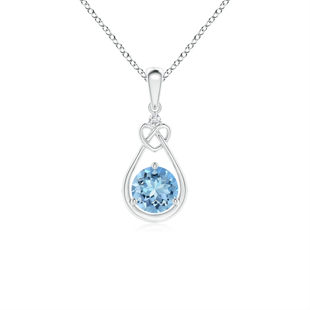 5mm AAAA Aquamarine Knotted Heart Pendant with Diamond in S999 Silver