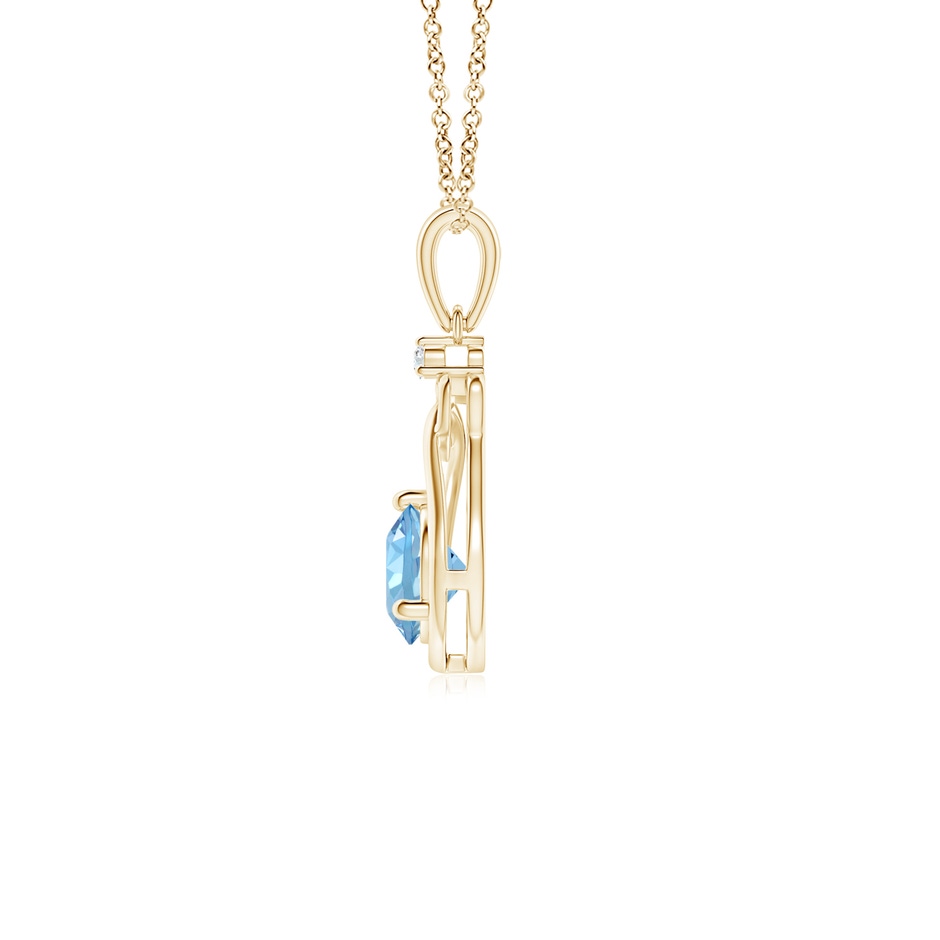 5mm AAAA Aquamarine Knotted Heart Pendant with Diamond in Yellow Gold side-1