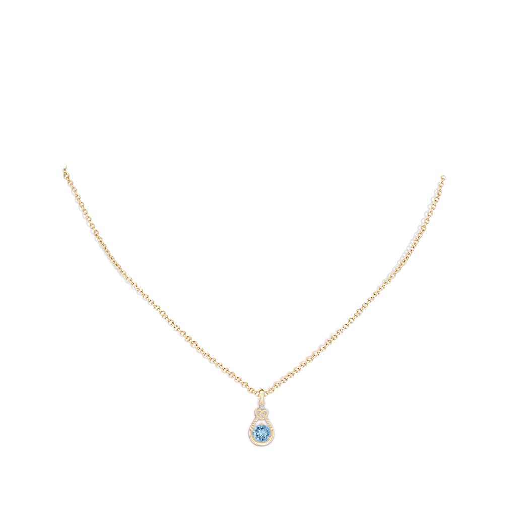 5mm AAAA Aquamarine Knotted Heart Pendant with Diamond in Yellow Gold Body-Neck