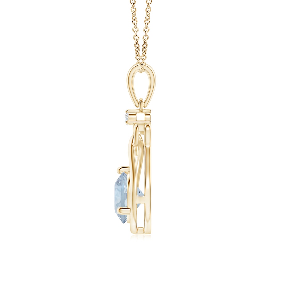 6mm A Aquamarine Knotted Heart Pendant with Diamond in Yellow Gold side-1