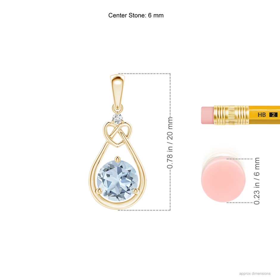 6mm A Aquamarine Knotted Heart Pendant with Diamond in Yellow Gold ruler