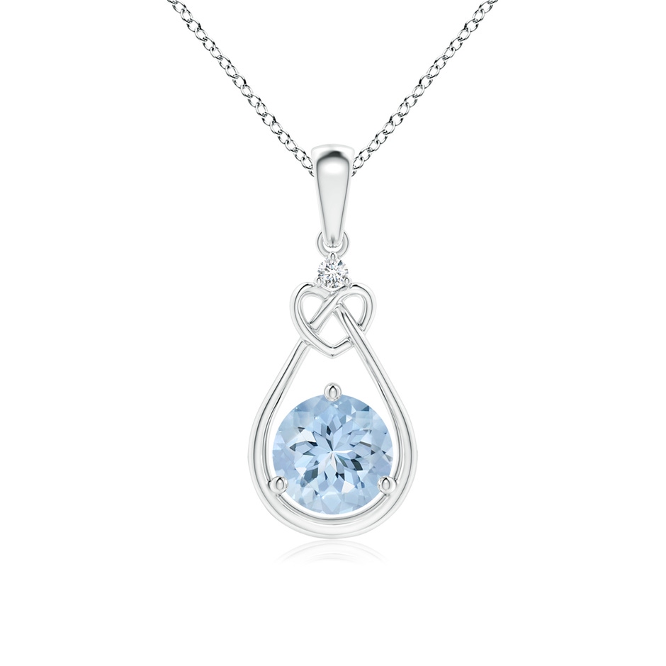 6mm AA Aquamarine Knotted Heart Pendant with Diamond in White Gold 