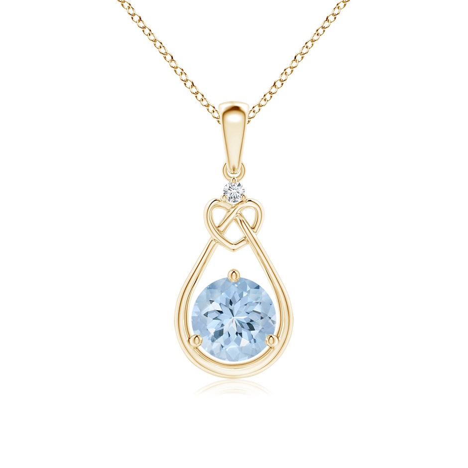 6mm AA Aquamarine Knotted Heart Pendant with Diamond in Yellow Gold 