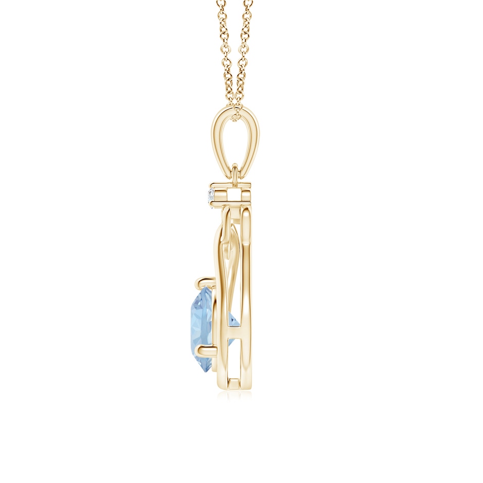 6mm AA Aquamarine Knotted Heart Pendant with Diamond in Yellow Gold side-1