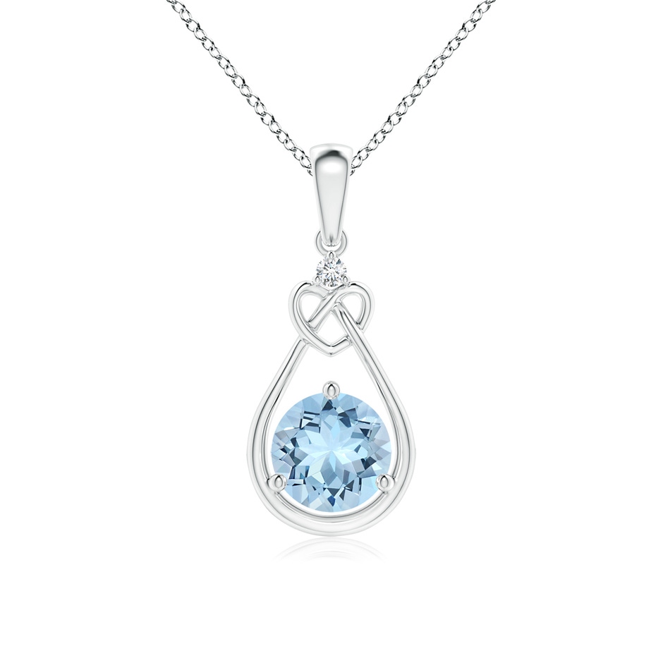 6mm AAA Aquamarine Knotted Heart Pendant with Diamond in S999 Silver 