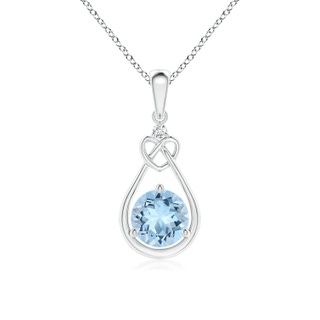 6mm AAA Aquamarine Knotted Heart Pendant with Diamond in White Gold